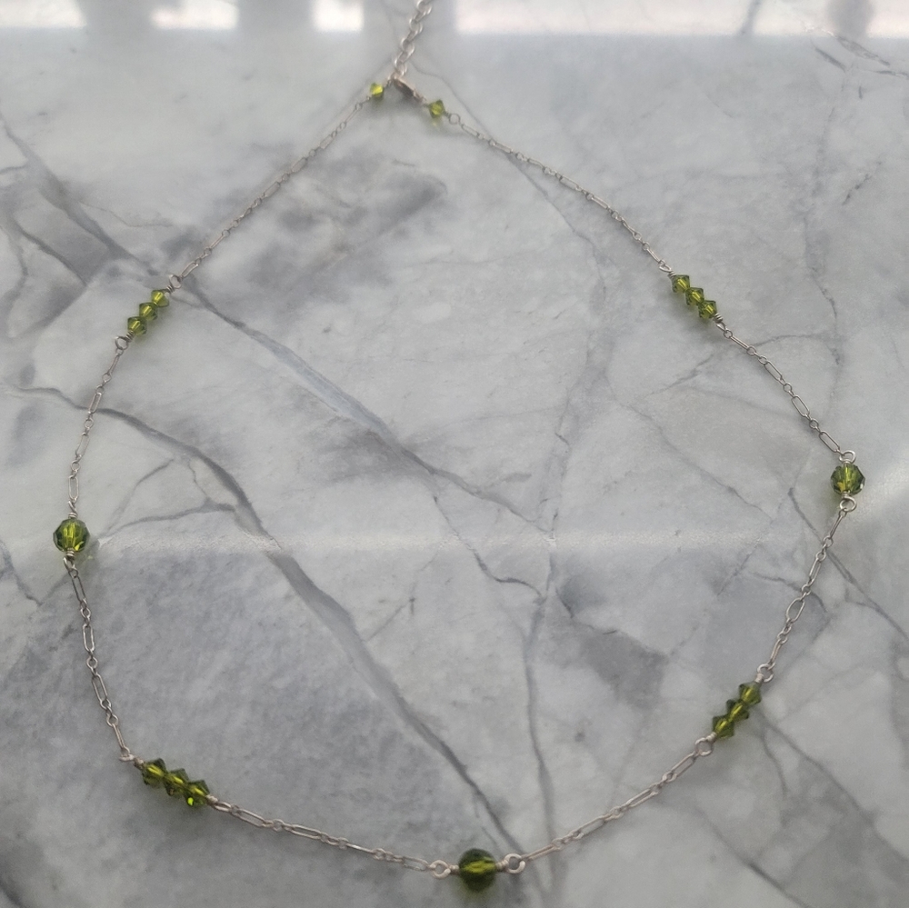 Sterling silver necklace with green Swarovski beads